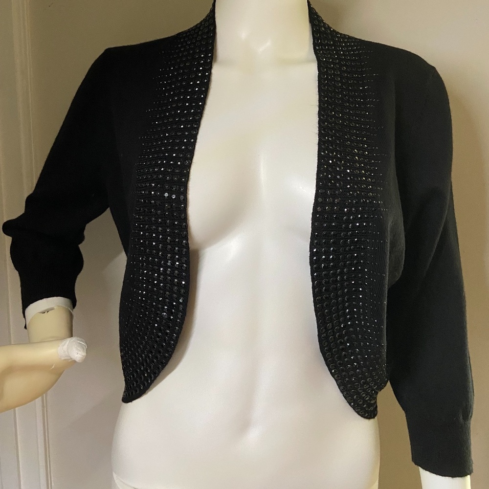 NWT Antonio Melani Black Demi Cardigan Rhinestone Trim Size M